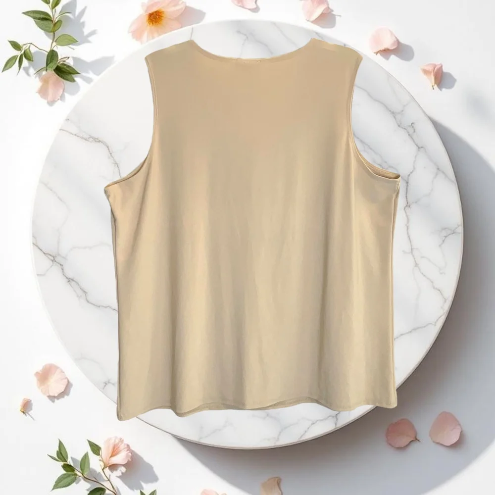 Elan & Grace NWT Tan Sleeveless Blouse w Ruffle Neckline/Front Women 3X - Picture 4 of 6